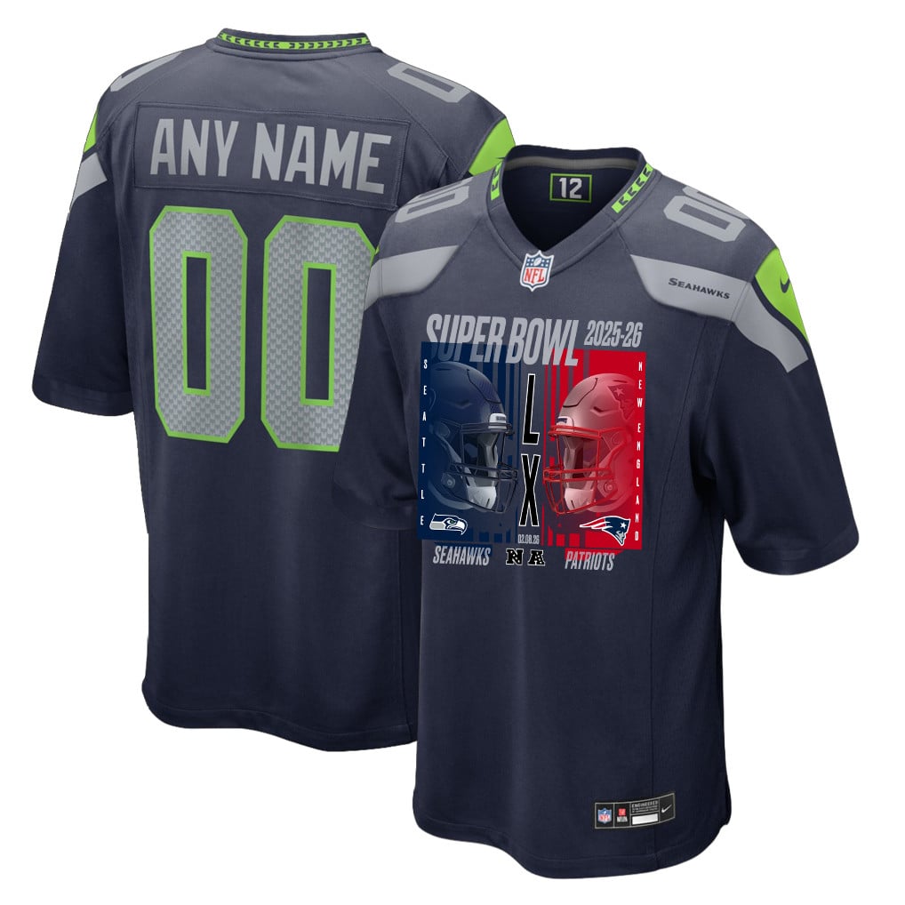 Seattle Seahawks Super Bowl LX Champions Confronting The Opponent Custom Team Game Jersey - College Navy