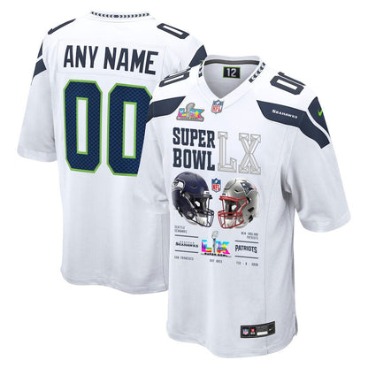 Seattle Seahawks Super Bowl LX Champions Going Head-To-Head Custom Game Jersey - White