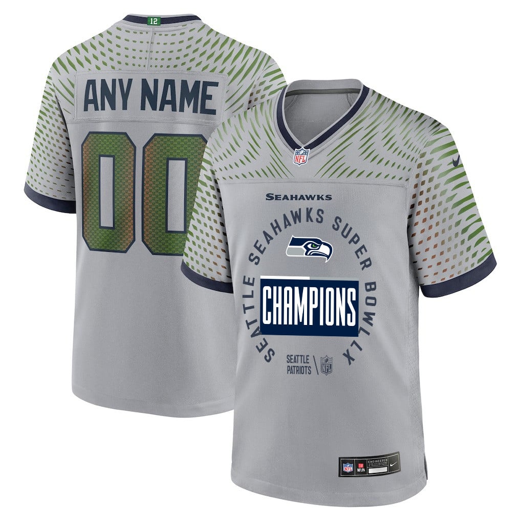 Seattle Seahawks Super Bowl LX Champions Personalized Rivalries Collection Game Jersey - Gray