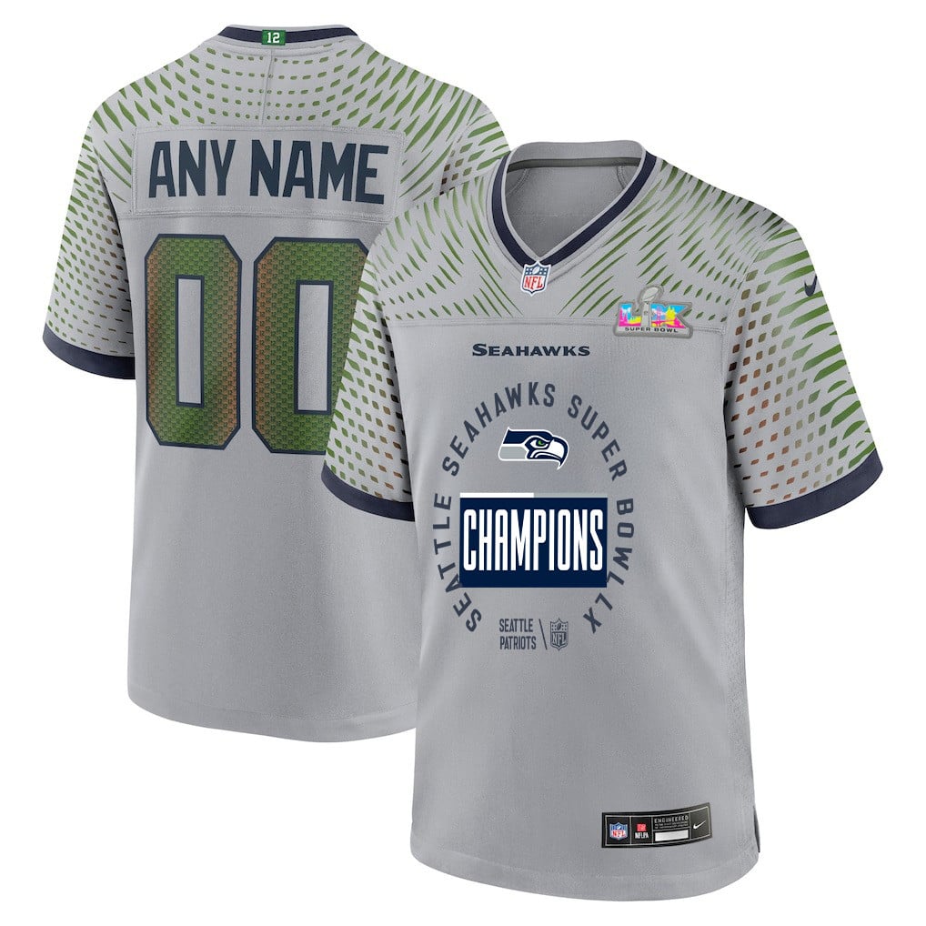 Seattle Seahawks Super Bowl LX Champions Personalized Rivalries Collection Game Jersey - Gray