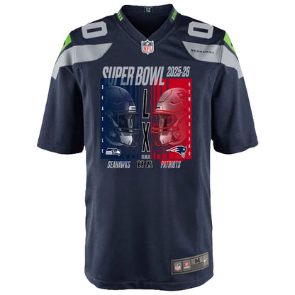 Seattle Seahawks Super Bowl LX Champions Confronting The Opponent Custom Team Game YOUTH Jersey - College Navy