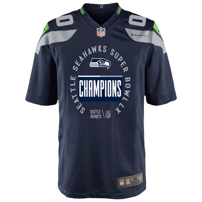 Seattle Seahawks Super Bowl LX Champions Personalized Team Game YOUTH Jersey - College Navy