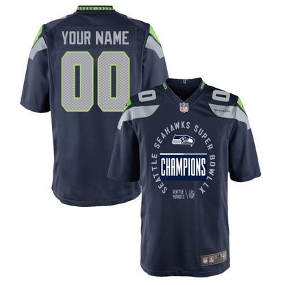 Seattle Seahawks Super Bowl LX Champions Personalized Team Game YOUTH Jersey - College Navy