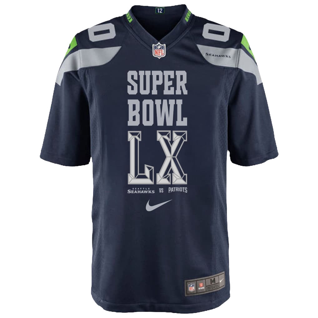 Seattle Seahawks Champions Super Bowl LX Personalized Team Game YOUTH Jersey - College Navy Edition