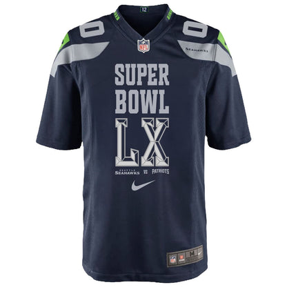 Seattle Seahawks Champions Super Bowl LX Personalized Team Game YOUTH Jersey - College Navy Edition