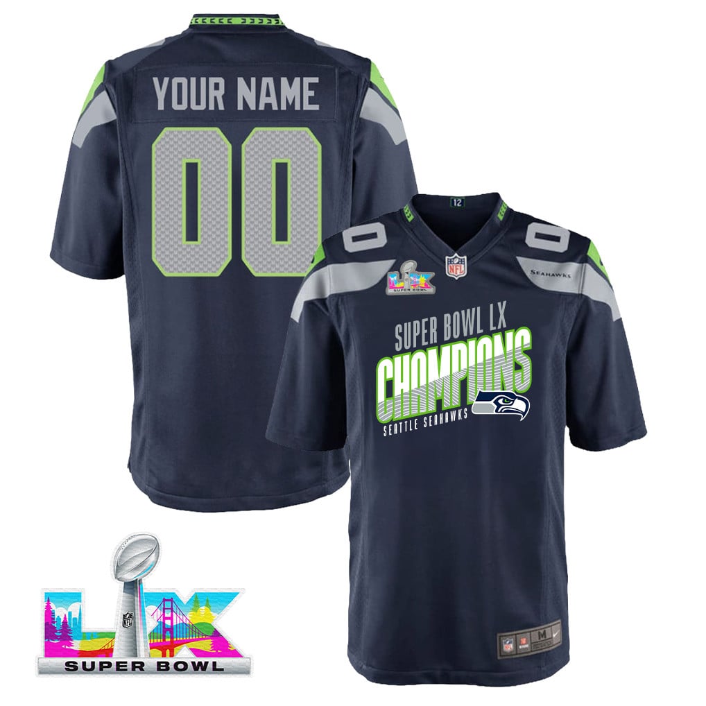 Seattle Seahawks Super Bowl LX Champions For Fan Edition Custom Team Game YOUTH Jersey - College Navy