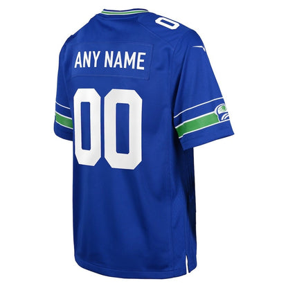 Seattle Seahawks Super Bowl LX Champions Confronting The Opponent Custom Alternate Game YOUTH Jersey - Royal