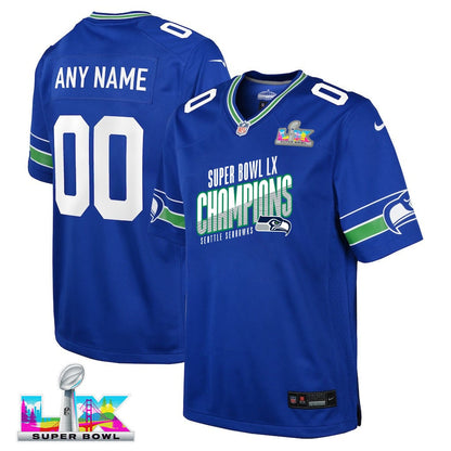 Seattle Seahawks Super Bowl LX Champions For Fan Edition Custom Alternate Game YOUTH Jersey - Royal