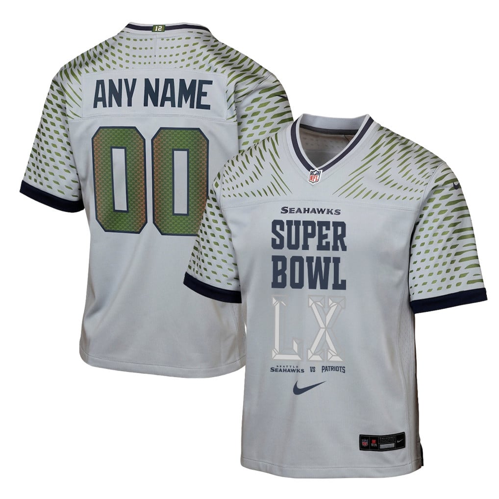 Seattle Seahawks Champions Super Bowl LX Personalized Rivalries Collection Game YOUTH Jersey - Gray Edition