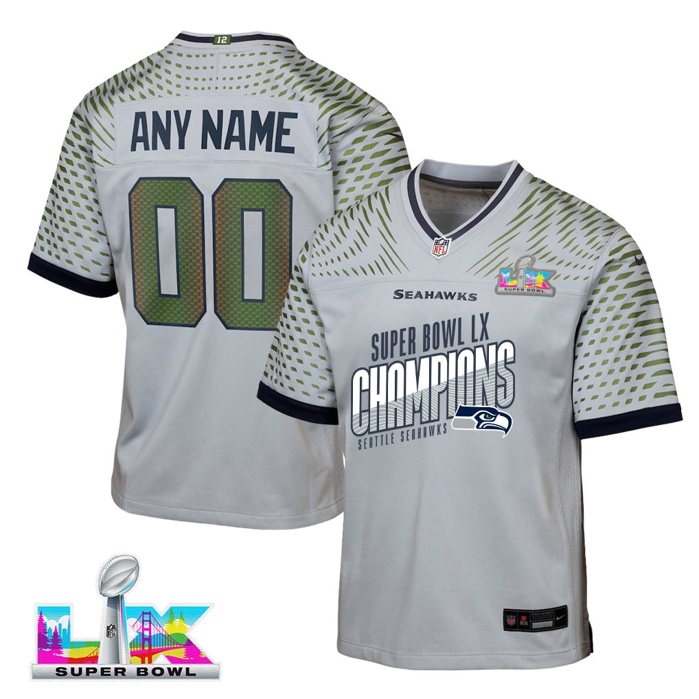 Seattle Seahawks Super Bowl LX Champions For Fan Edition Custom Rivalries Collection Game YOUTH Jersey - Gray