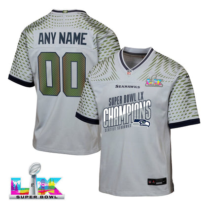 Seattle Seahawks Super Bowl LX Champions For Fan Edition Custom Rivalries Collection Game YOUTH Jersey - Gray