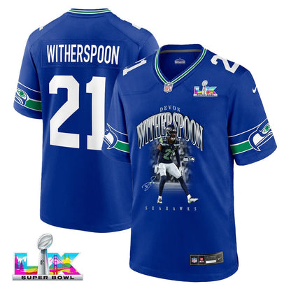 Devon Witherspoon 21 Seattle Seahawks Super Bowl LX Dynamic Ground Game Jersey – Royal Blue