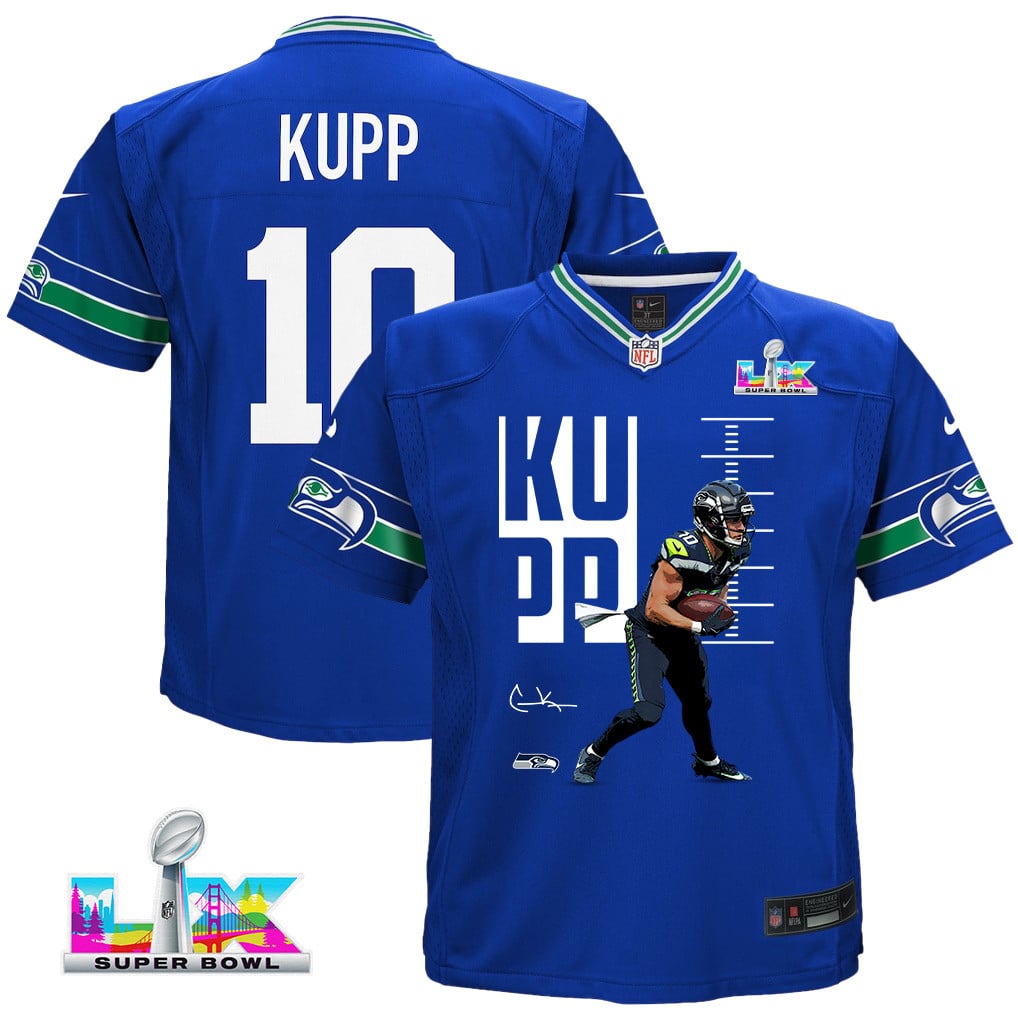 Cooper Kupp 10 Seattle Seahawks Super Bowl LX Game-Breaking Star YOUTH Game Jersey– Royal Blue