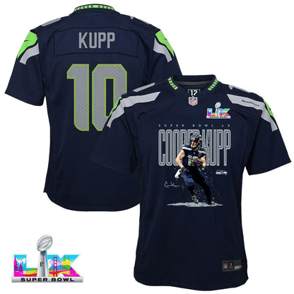 Cooper Kupp 10 Seattle Seahawks Super Bowl LX Fan-Favorite Icon YOUTH Game Jersey– Navy