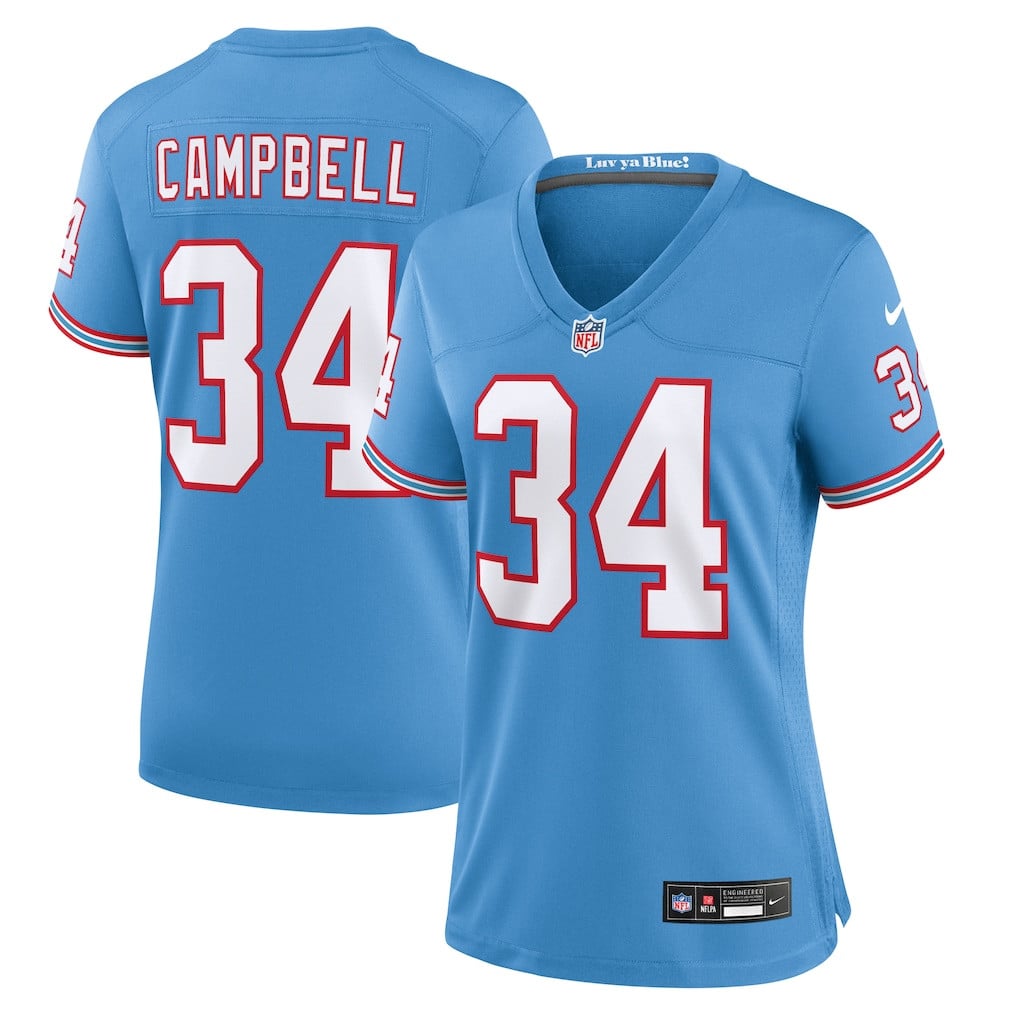 Earl Campbell 34 Tennessee Titans Women's Oilers Throwback Game Jersey - Light Blue
