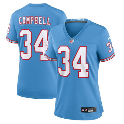 Earl Campbell 34 Tennessee Titans Women's Oilers Throwback Game Jersey - Light Blue