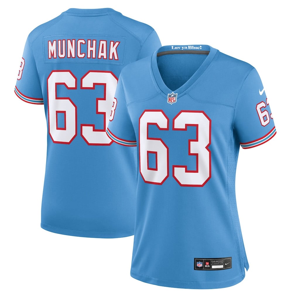 Mike Munchak 63 Tennessee Titans Women's Oilers Throwback Game Jersey - Light Blue