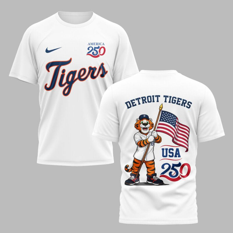 Detroit Tigers x 250 Years Of America Premium All Over Printed T-shirt - White