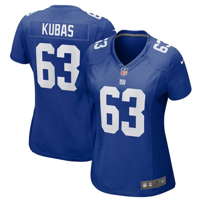 Jake Kubas 63 New York Giants Women's Team Game Jersey - Royal