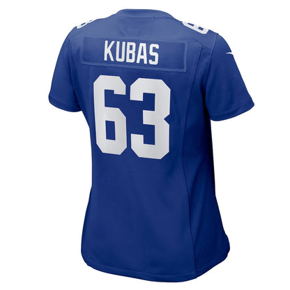 Jake Kubas 63 New York Giants Women's Team Game Jersey - Royal