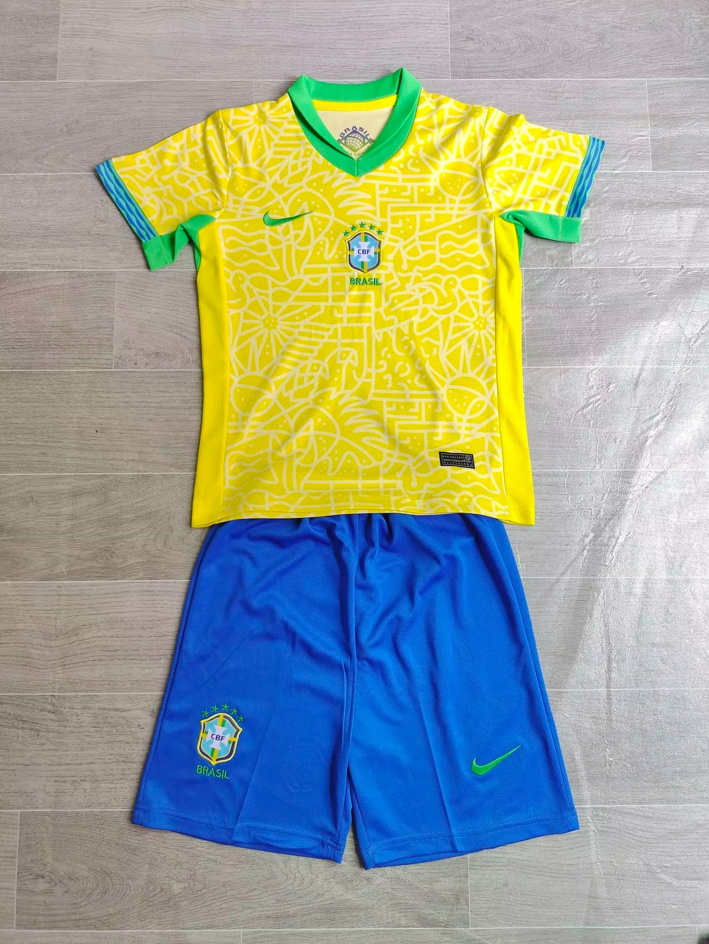 KIDS Brazil National Team 2024/25 Home Football Kit Set (Jersey + Shorts)