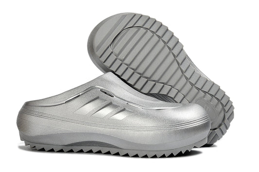 Adidas Adilette Platform Clogs Silver Metallic Slip-On Recovery Shoes JH9855
