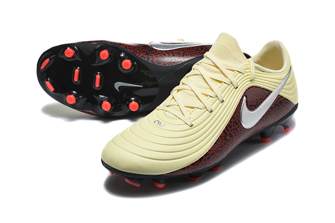 Nike Tiempo Maestro Academy FG/MG Soccer Cleats - Light Cream / Black / Red Leopard Print / Metallic Silver IO8461-100