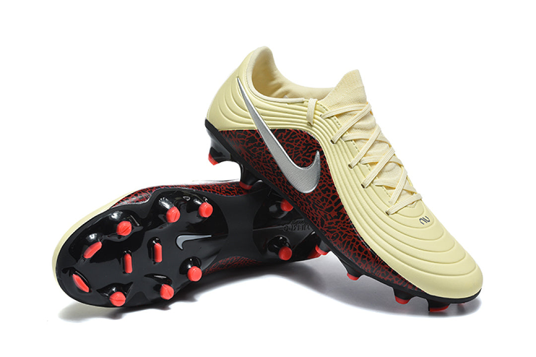 Nike Tiempo Maestro Academy FG/MG Soccer Cleats - Light Cream / Black / Red Leopard Print / Metallic Silver IO8461-100