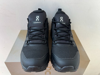 On Cloudrock Low Waterproof Hiking Shoes in All Black