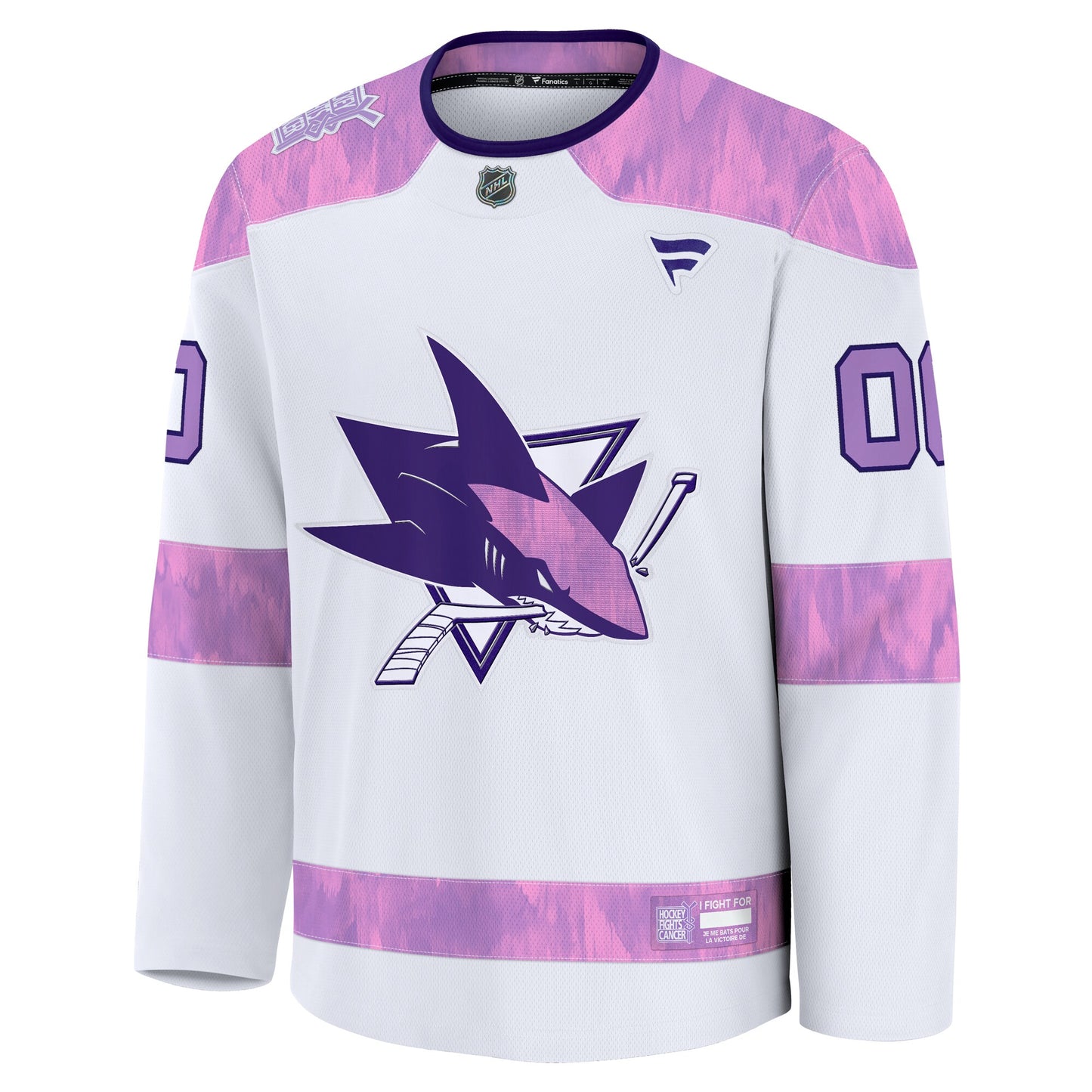 San Jose Sharks Fanatics 2024 Hockey Fights Cancer Custom Practice Jersey - White