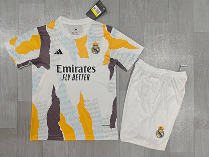 KIDS Real Madrid 2025/26 Pre-Match Training Kit (Jersey & Shorts Set)