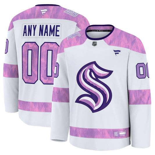 Seattle Kraken Fanatics 2024 Hockey Fights Cancer Custom Practice Jersey - White