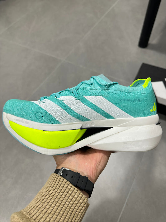 Adidas ADIZERO ADIOS PRO 4 (Turquoise / White / Volt colorway)