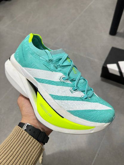 Adidas ADIZERO ADIOS PRO 4 (Turquoise / White / Volt colorway)