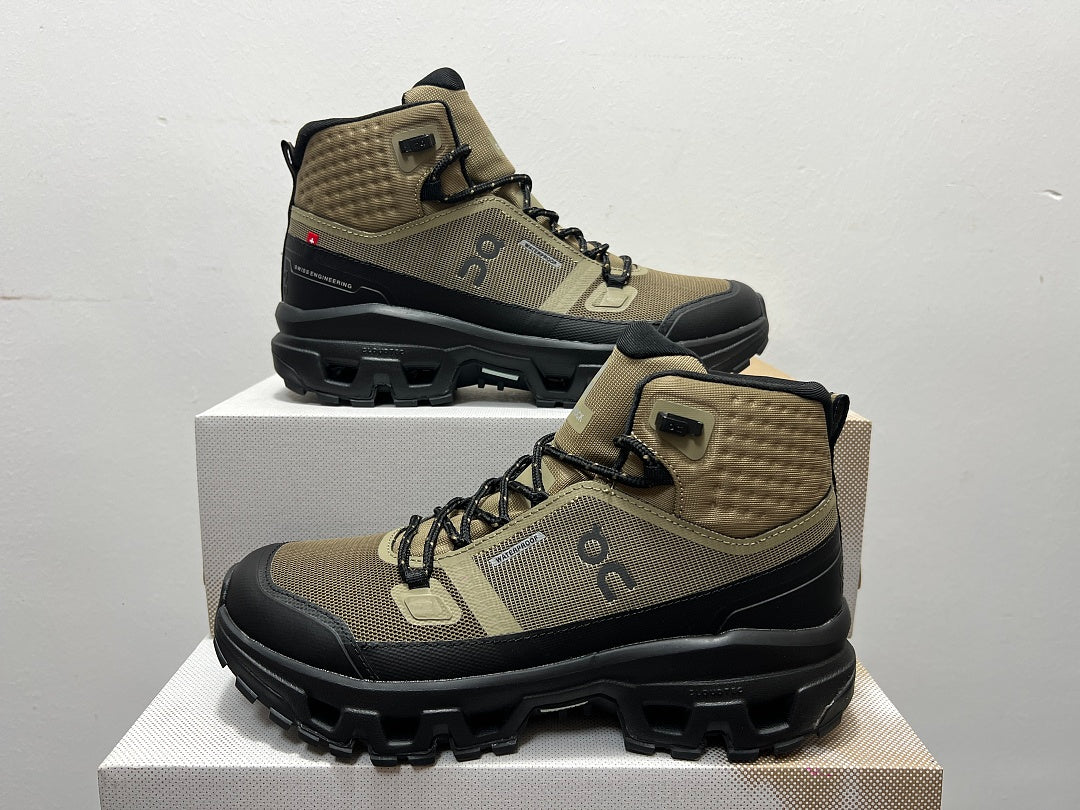 On Cloudrock Mid Waterproof Hiking Boots in Olive / Black