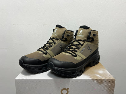 On Cloudrock Mid Waterproof Hiking Boots in Olive / Black