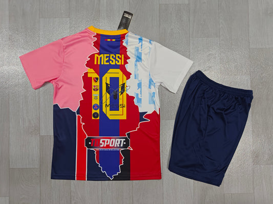 KIDS Lionel Messi Career Tribute Football Kit (Jersey & Shorts Set)