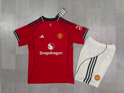 KIDS Manchester United 2025/26 Home Kit (Jersey & Shorts Set)