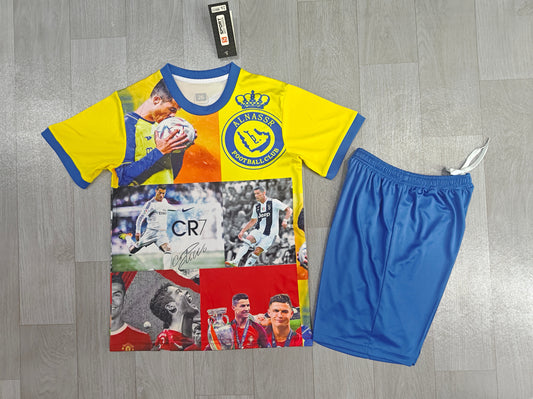 KIDS Cristiano Ronaldo Career Tribute Al Nassr Kit (Jersey & Shorts Set)