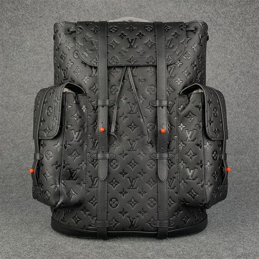 LV Black & Orange Taurillon Leather Monogram Christopher Backpack