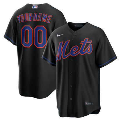 New York Mets Nike Alternate Replica Custom Jersey - Black
