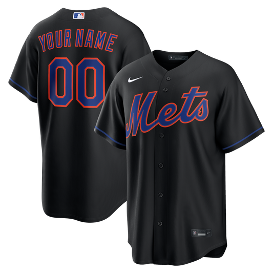 New York Mets Nike Alternate Replica Custom Jersey - Black