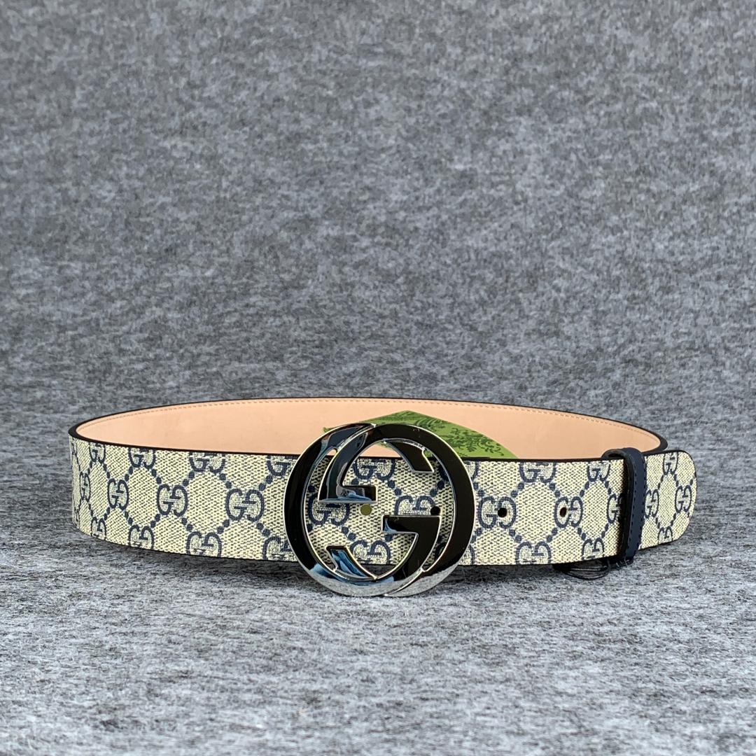 GG Supreme Interlocking G Buckle Belt Beige & Blue