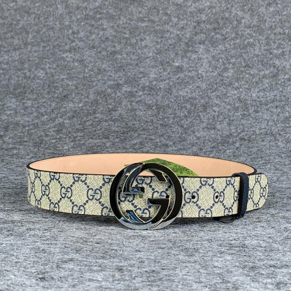GG Supreme Interlocking G Buckle Belt Beige & Blue