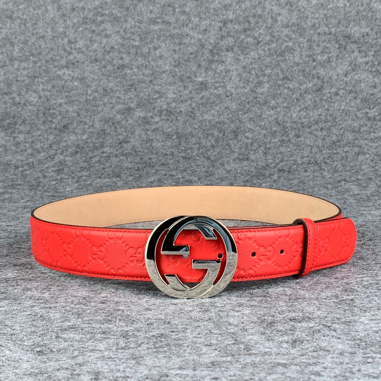 Guccissima Leather Interlocking G Belt Red Monogram