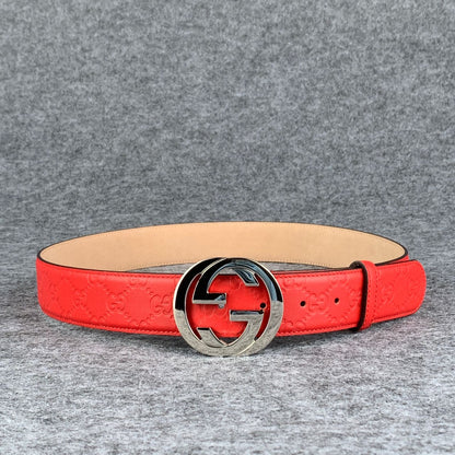 Guccissima Leather Interlocking G Belt Red Monogram
