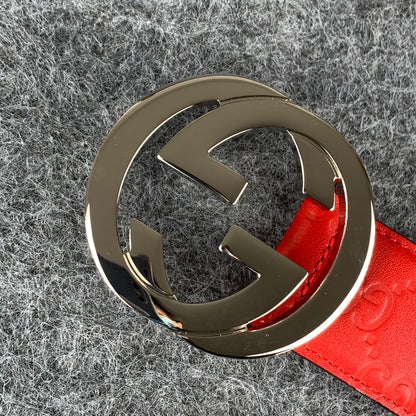 Guccissima Leather Interlocking G Belt Red Monogram