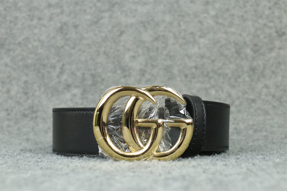Double G Leather Belt with Antique Brass Buckle, 1” Width 'Black'
