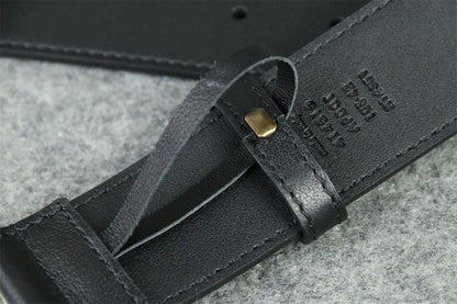 Double G Leather Belt with Antique Brass Buckle, 1” Width 'Black'