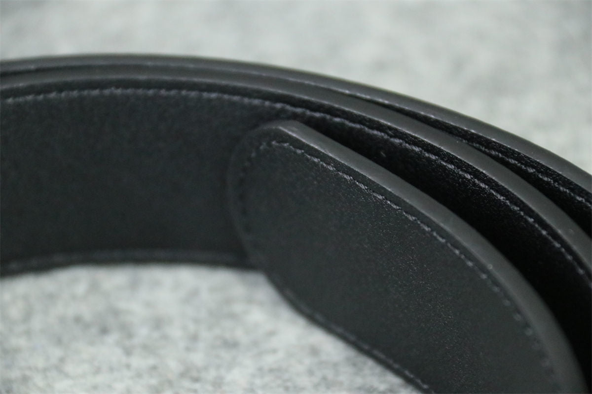 Double G Leather Belt with Antique Brass Buckle, 1” Width 'Black'